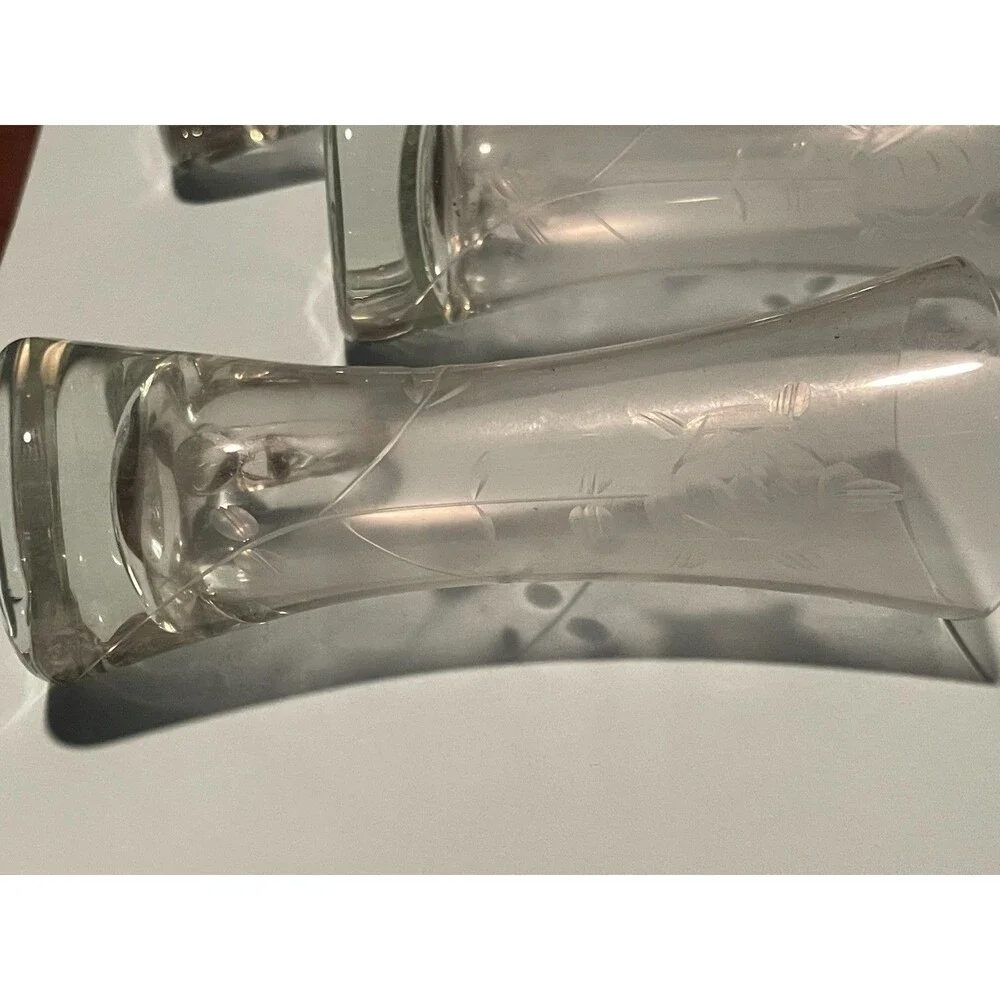 Set of 4 Vtg Mundgeblasen Kristallglas Etched Cordial Shot Glasses w/ Handles 4.